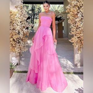 Pink tiered organza prom dress